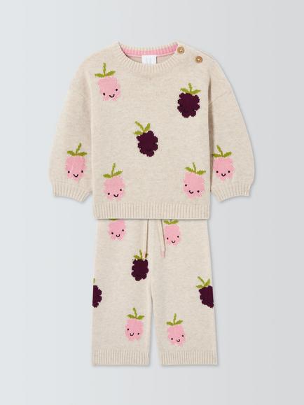 John Lewis Baby Berry Jumper and Trousers Set, Natural/Berry, Natural/Berry