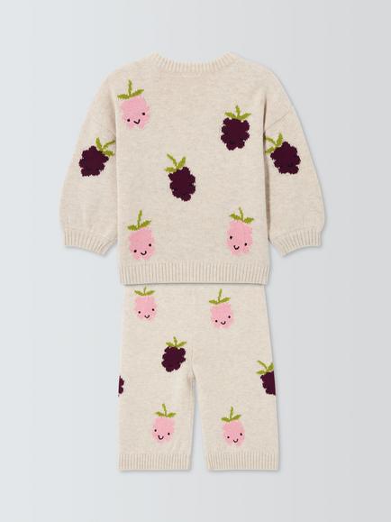 John Lewis Baby Berry Jumper and Trousers Set, Natural/Berry - view 2, Natural/Berry