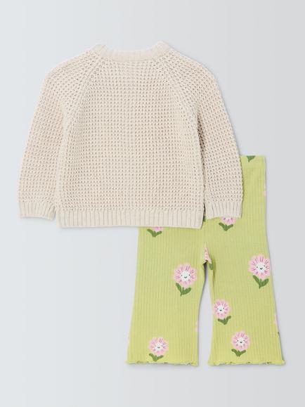 John Lewis Baby Flower Cardigan & Leggings Set, Green/Print - view 2, Green/Print