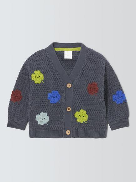John Lewis Baby Clover Knit Cardigan, Navy, Navy