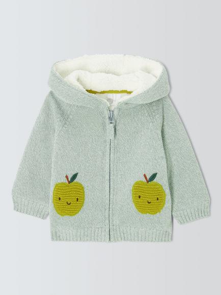 John Lewis Baby Apple Zip Through Hooded Jacket, Mint, Mint