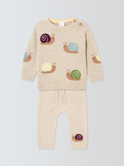 John Lewis Baby Snails Knit Cardigan & Trousers Set, Natural