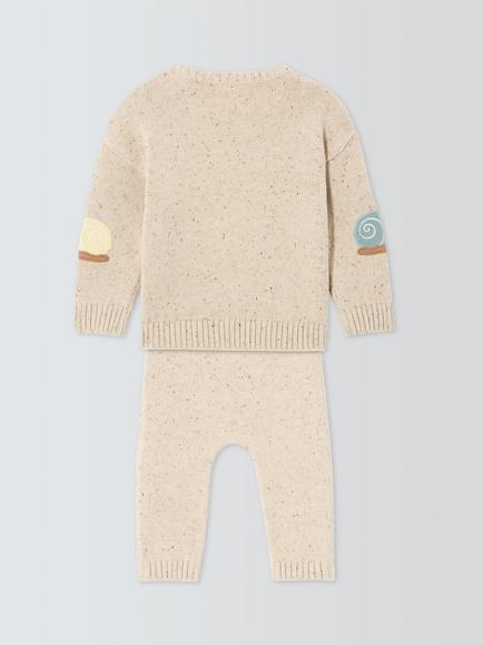 John Lewis Baby Snails Knit Cardigan & Trousers Set - view 2, Natural