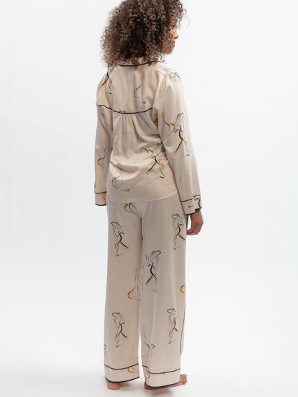 Fable & Eve Sapphire Parisian Chic Print Button Through Long Pyjama Set, Cream - view 2, Cream