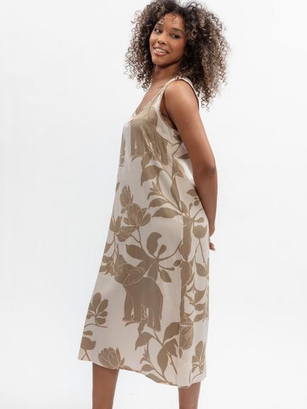Fable & Eve Amber Elephant Print Nightdress, Fawn, Fawn