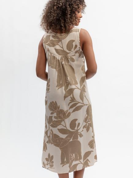 Fable & Eve Amber Elephant Print Nightdress, Fawn - view 2, Fawn