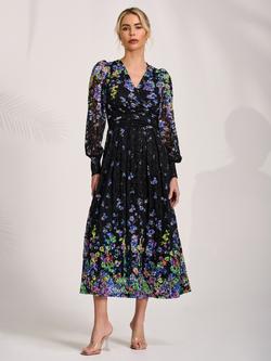 Jolie Moi Floral Lace Sleeve Midi Dress, Multi, Multi