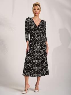 Jolie Moi Geometric Jersey Midi Dress, Black/White, Black/White