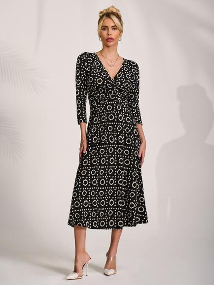 Jolie Moi Geometric Jersey Midi Dress, Black/White, Black/White