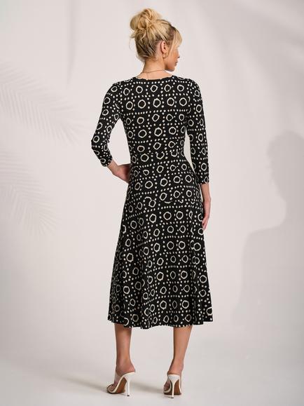 Jolie Moi Geometric Jersey Midi Dress, Black/White - view 2, Black/White