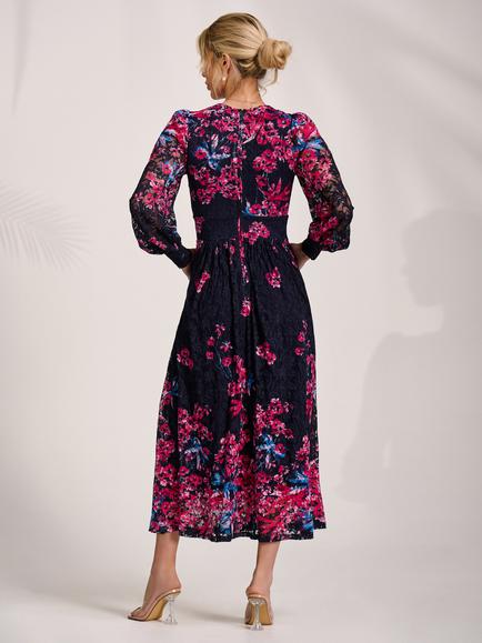 Jolie Moi Floral Long Sleeve Dress, Pink Multi - view 2, Pink Multi
