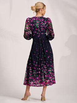 Jolie Moi Floral Lace Sleeve Maxi Dress, Fuchsia Floral - view 2, Fuchsia Floral