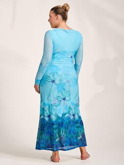 Jolie Moi Slash Neck Long Sleeve Dress, Blue Floral - view 2, Blue Floral