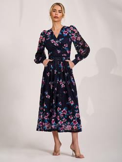 Jolie Moi Floral Long Sleeve Dress, Navy Pink Floral, Navy Pink Floral