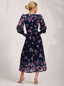 Jolie Moi Floral Long Sleeve Dress, Navy Pink Floral - view 2, Navy Pink Floral