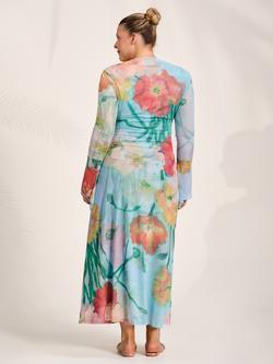 Jolie Moi Slash Neck Mesh Maxi Dress, Blue Floral - view 2, Blue Floral