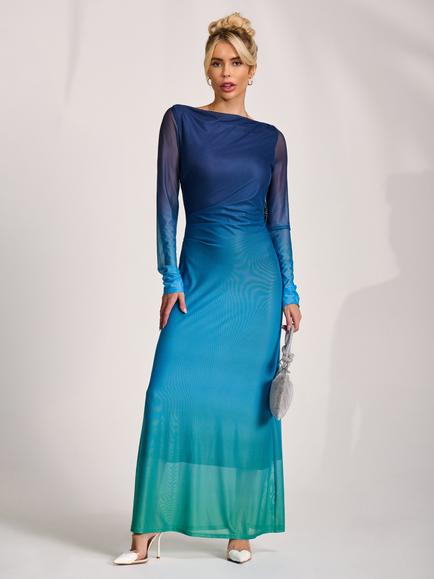 Jolie Moi Slash Neck Mesh Maxi Dress, Green Ombre, Green Ombre