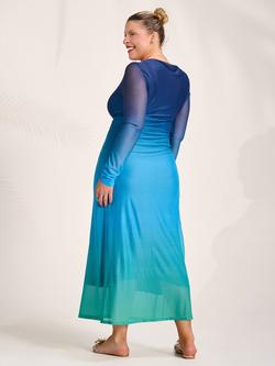 Jolie Moi Slash Neck Mesh Maxi Dress, Green Ombre - view 2, Green Ombre
