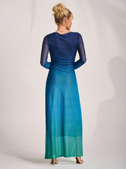 Jolie Moi Slash Neck Mesh Maxi Dress, Green Ombre - view 2, Green Ombre