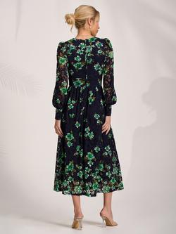 Jolie Moi Floral Lace Sleeve Maxi Dress, Navy Floral - view 2, Navy Floral