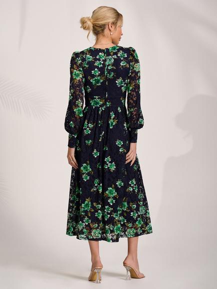 Jolie Moi Floral Lace Sleeve Maxi Dress, Navy Floral - view 2, Navy Floral