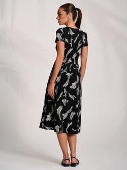 Jolie Moi Wrap Front Jersey Dress, Black Abstract - view 2, Black Abstract