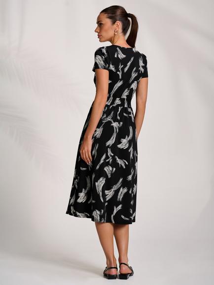 Jolie Moi Wrap Front Jersey Dress, Black Abstract - view 2, Black Abstract