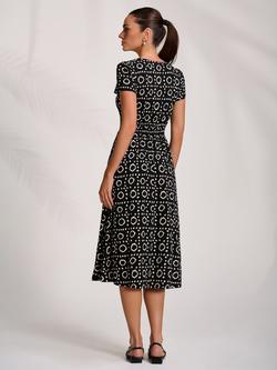 Jolie Moi Geometric Wrap Front Jersey Dress, Black Geo - view 2, Black Geo