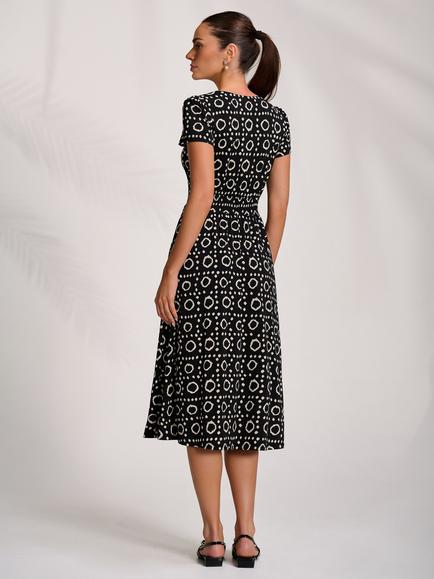 Jolie Moi Geometric Wrap Front Jersey Dress, Black Geo - view 2, Black Geo