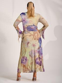 Jolie Moi Slash Neck Long Sleeve Maxi Dress, Yellow Floral - view 2, Yellow Floral