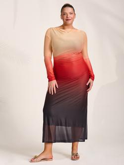 Jolie Moi Slash Neck Long Sleeve Maxi Dress, Orange Ombre, Orange Ombre