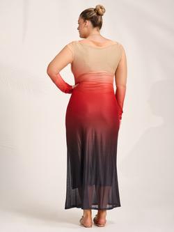 Jolie Moi Slash Neck Long Sleeve Maxi Dress, Orange Ombre - view 2, Orange Ombre