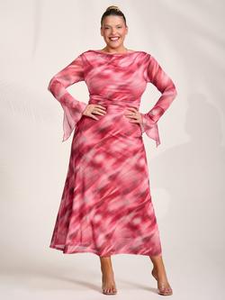 Jolie Moi Slash Neck Long Sleeve Maxi Dress, Pink Abstract, Pink Abstract