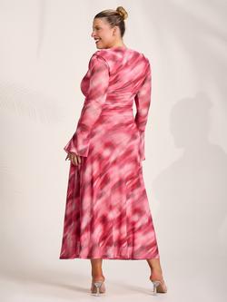 Jolie Moi Slash Neck Long Sleeve Maxi Dress, Pink Abstract - view 2, Pink Abstract