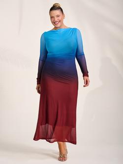 Jolie Moi Slash Neck Long Sleeve Maxi Dress, Burgundy Ombre, Burgundy Ombre