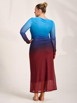 Jolie Moi Slash Neck Long Sleeve Maxi Dress, Burgundy Ombre - view 2, Burgundy Ombre