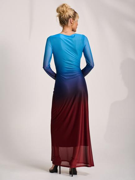Jolie Moi Slash Neck Long Sleeve Maxi Dress, Burgundy Ombre - view 2, Burgundy Ombre