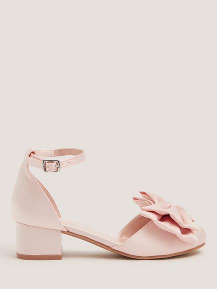Monsoon Kids' Satin Bow Block Heel Shoes, Pink, Pink
