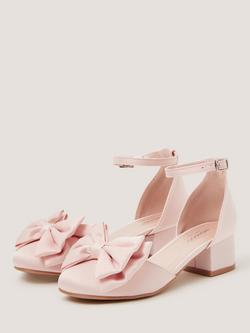 Monsoon Kids' Satin Bow Block Heel Shoes, Pink - view 2, Pink