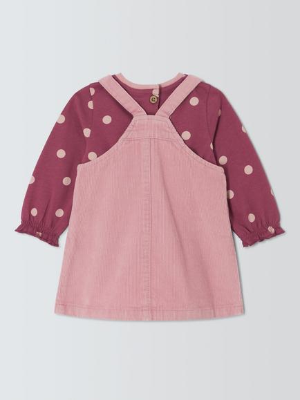 John Lewis Baby Dot Print Top and Corduroy Pinafore Set, Pink/Leopard - view 2, Pink/Leopard
