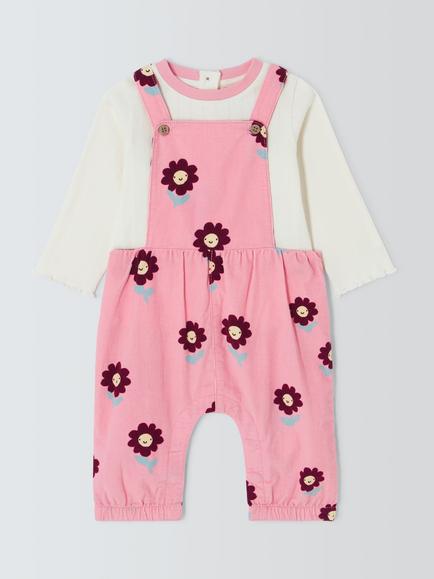 John Lewis Baby Flower Dungaree and Top Set, Pink Floral, Pink Floral