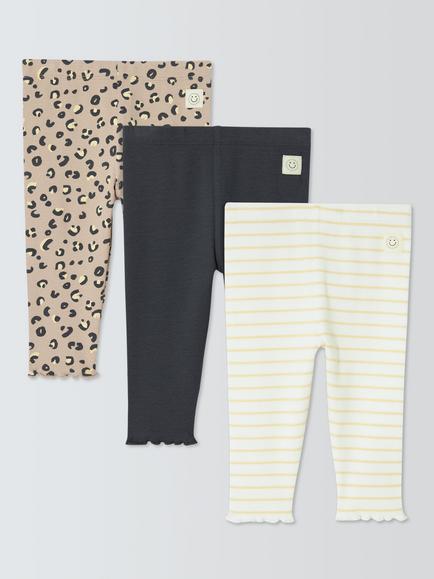 John Lewis Baby Leggings, Pack of 3, Leopard/Grey/Stripe, Leopard/Grey/Stripe