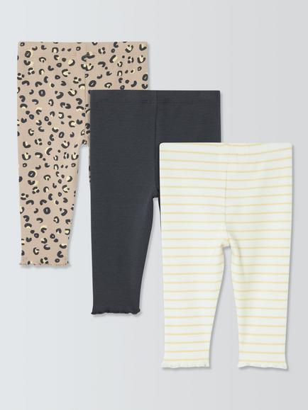 John Lewis Baby Leggings, Pack of 3, Leopard/Grey/Stripe - view 2, Leopard/Grey/Stripe