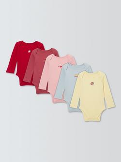 John Lewis Baby Motif Long Sleeve Bodysuits, Pack of 5, Burgundy Multi, Burgundy Multi