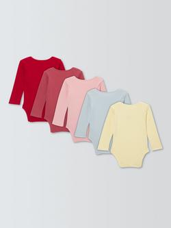 John Lewis Baby Motif Long Sleeve Bodysuits, Pack of 5, Burgundy Multi - view 2, Burgundy Multi