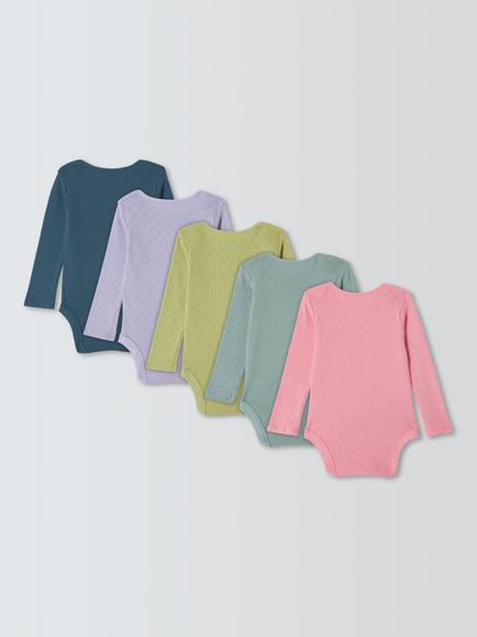 John Lewis Baby Pointelle Long Sleeve Bodysuits, Pack of 5, Pink Multi - view 2, Pink Multi