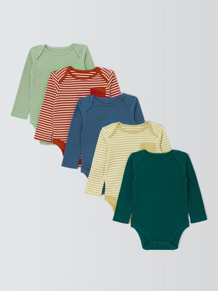 John Lewis Baby Bodysuits, Pack of 5, Green Multi, Green Multi