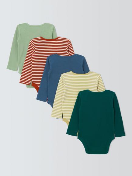John Lewis Baby Bodysuits, Pack of 5, Green Multi - view 2, Green Multi