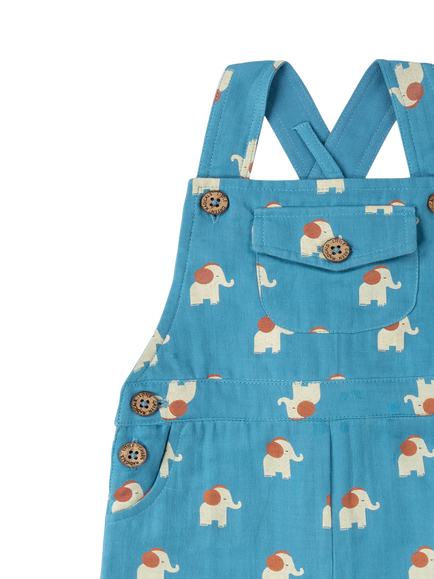 Little Green Radicals Kids' Organic Cotton Elephant Print Dungaree Shorts, Blue - view 2, Blue