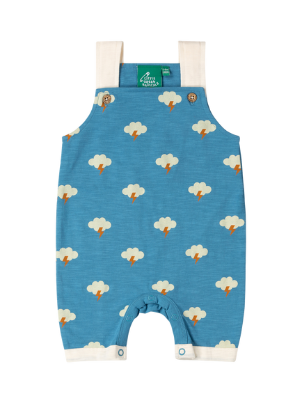 Little Green Radicals Baby Organic Cotton Cloud Print Dungaree Shorts, Blue, Blue